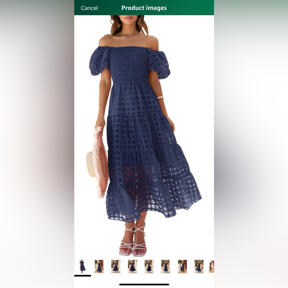 PRETTYGARDEN Puffy Short Sleeve Square Neck Smocked Tiered A Line Midi Dress